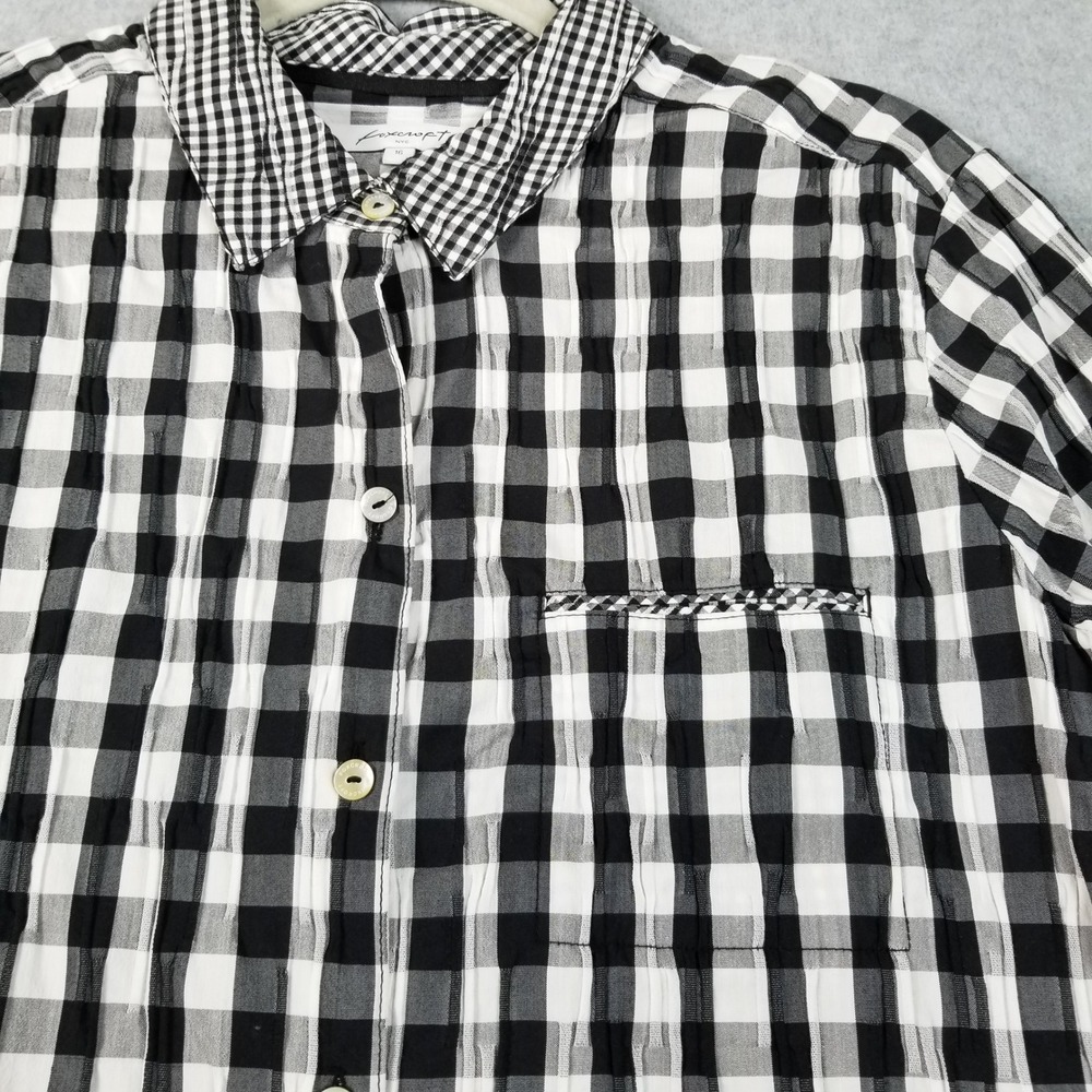 Foxcroft Button Up Shirt Women's 16 Black White Check Seersucker 3/4 Sleeve Top - Picture 2 of 8